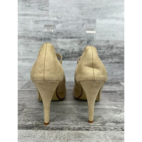 Just Fab Womens Beige Faux Suede Double Strap Heels Size 9 - Picture 2 of 8